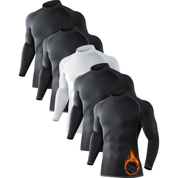 5 or 4 Pack Men's Thermal Turtle Mock Neck Shirts Long Sleeve Compression Shirt